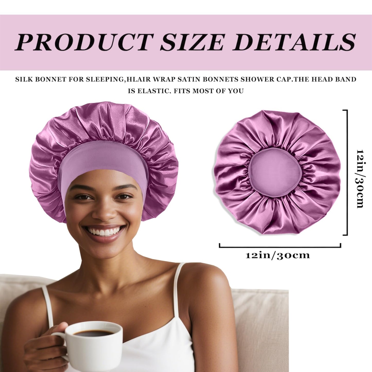 4PCS Silk Satin Bonnets for Black Women & Men - Elastic Wide Band Hair Wrap Cap for Curly Hair - Shower Cap for Sleeping (Black, Blue, Purple, Green)