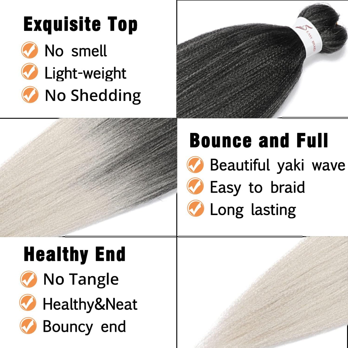 8 Packs Pre Stretched Braiding Hair, 20 Inch Braiding Hair Pre Stretched Yaki Texture, Hot Water Setting, Easy To Install Professional Synthetic Ombre Braiding Hair(20in,1B/Silver)