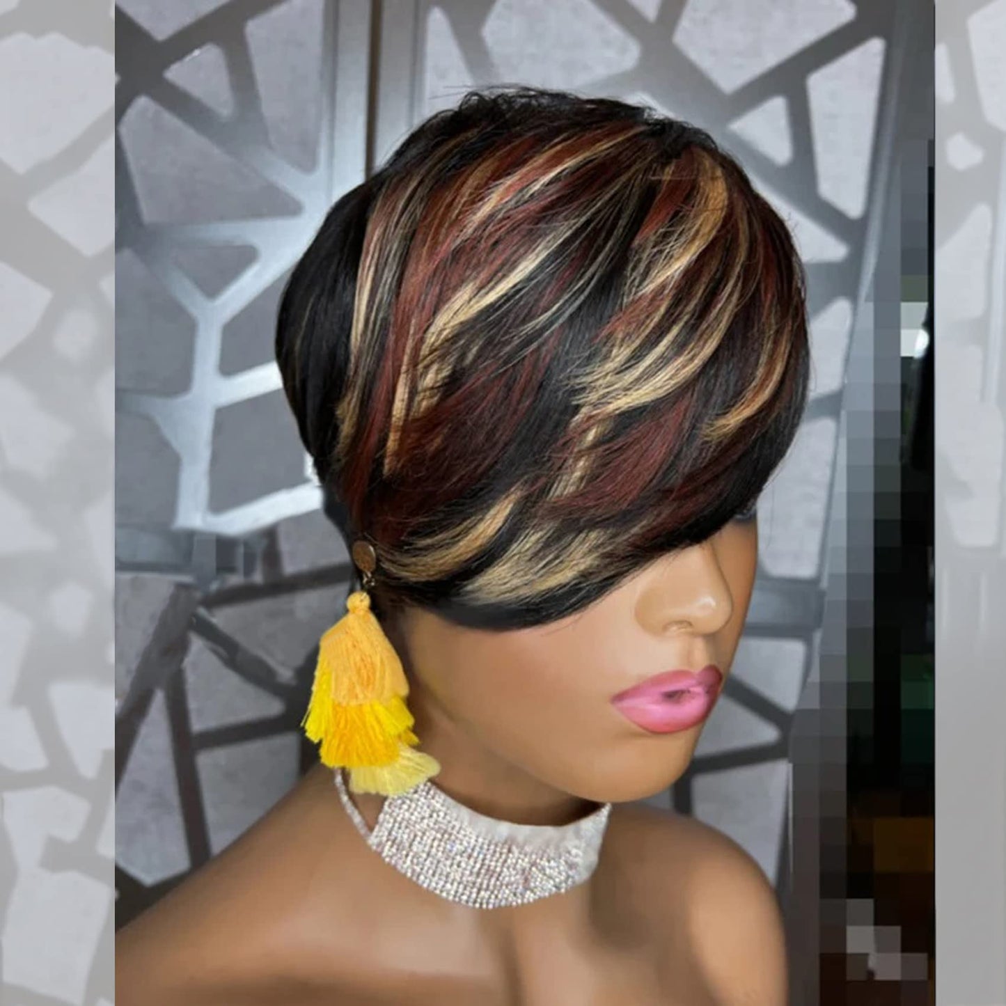 QiaQiaRing 10A Pixie Cut Wigs for Black Women Side Part 1b/33/27 Daily Use Color Short Layered Pixie Cut Human Hair Wigs With Bangs Brazilian Virgin Straight Human Hair (1b/33/27)