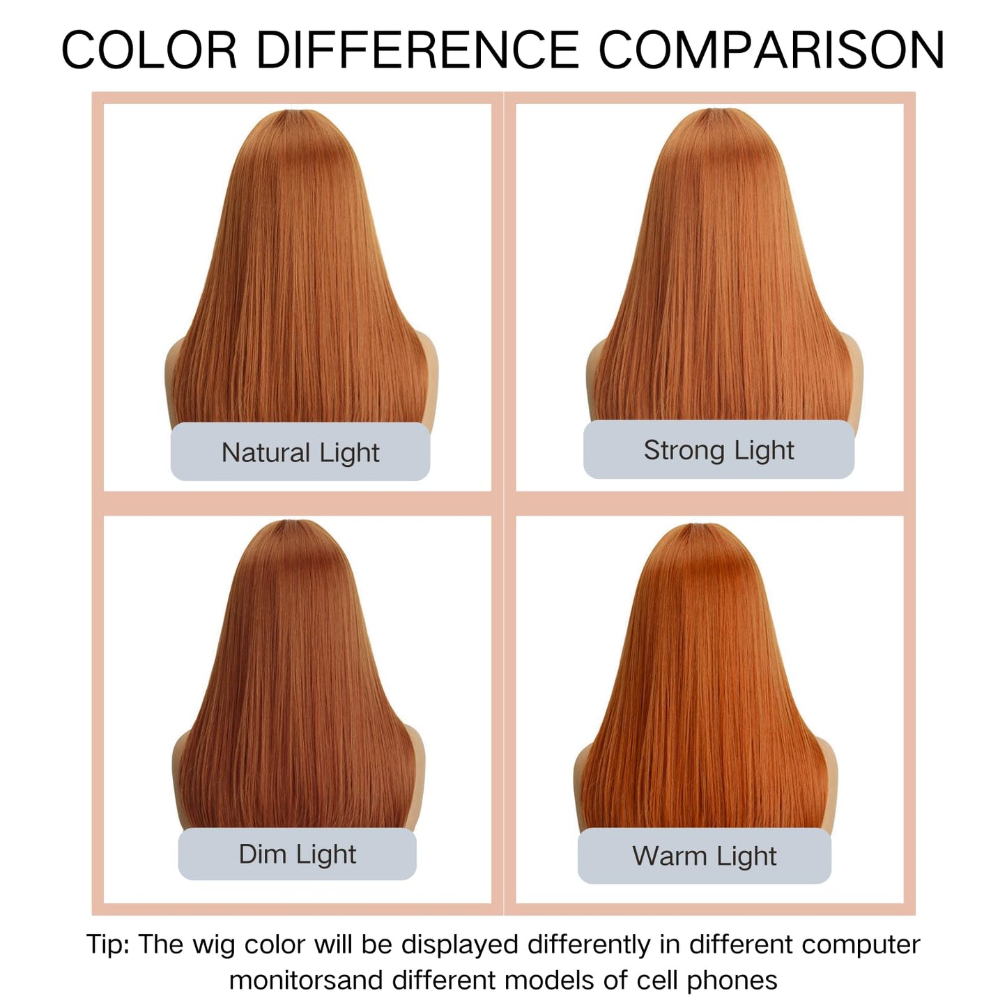 NOVFLKW Ginger Wig with Bangs for Women Long Straight Layered Hairstyle Put on Go Realistic Synthetic Heat Resistant Natural Wig for Girls Party Cosplay and Daily Use 26 inch