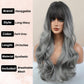 Honygebia Grey Wig with Bangs - Ombre Gray Wigs for Women, Long Wavy Layered Black Root Realistic Hair, Natural Synthetic Heat Resistant Wigs for Halloween/Christmas/Cosplay/Party
