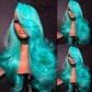 SISIFIRE Green Body Wave Lace Front Wigs for Women 13*4 Inch Long Deep Curly Wave Synthetic Lace Front Wig with Baby Hair Preplucked Hairline Glueless Lace Wigs