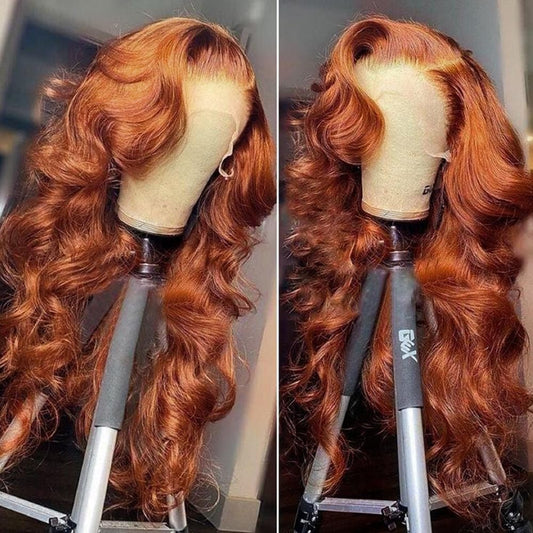 SISIFIRE Ginger Orange Body Wave Lace Front Wigs for Women Heat Resistant Fiber Long Loose Wavy Lace Wig with Baby Hair Orange Synthetic Glueless Lace Front Wig for Daily Party Use
