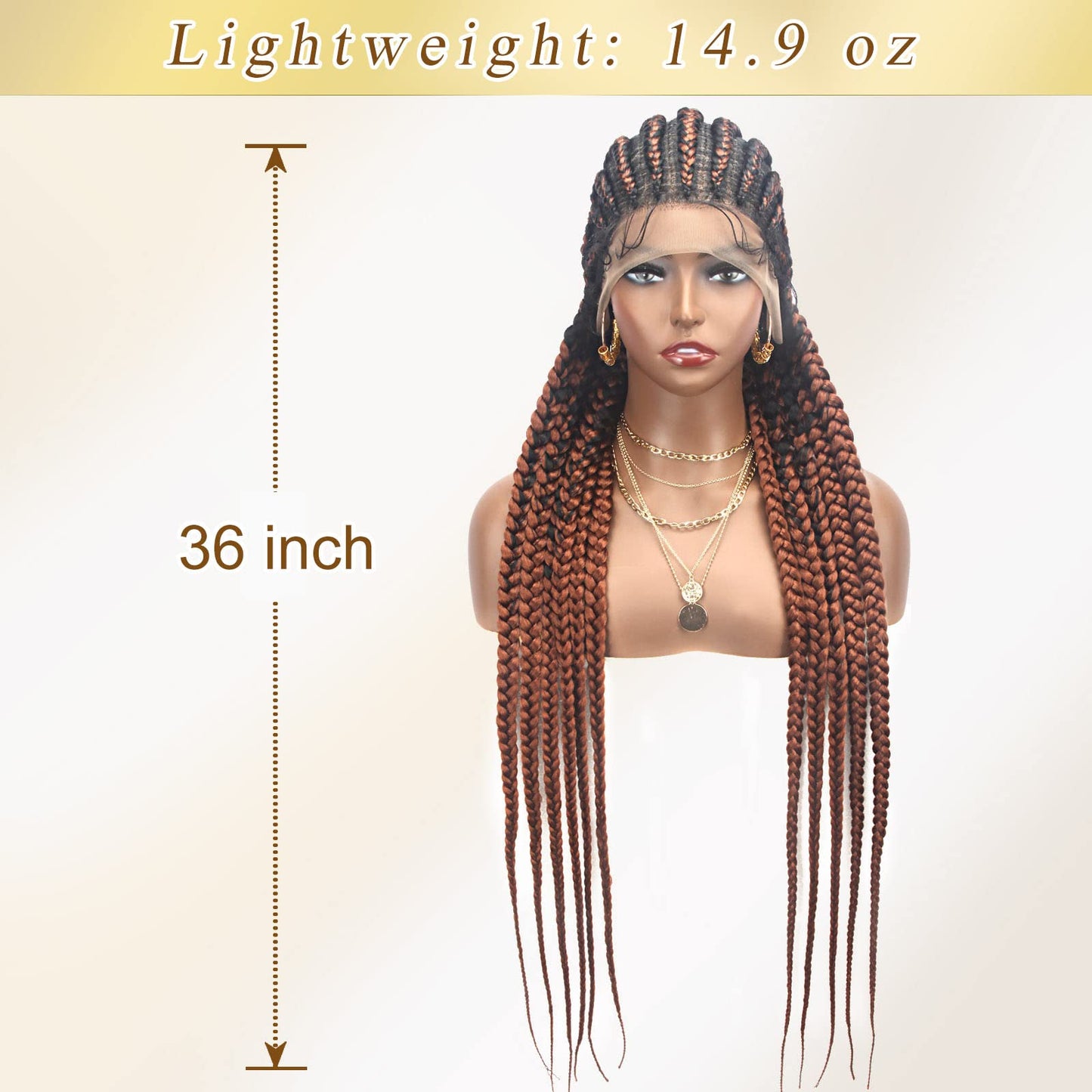Alebery 36" Full Lace Braided Wigs for Black Women Jumbo Box Braids Lace Front Wig with Baby Hair Lightweight Synthetic Lace Frontal Black Cornrow Twisted Wigs (Brown Mixed Black)