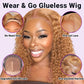 UCUVIC Glueless Wigs Human Hair Pre Plucked Pre Cut Wear And Go Curly 5x5 Deep Wave Bob Wig Human Hair Lace Front Closure Wigs For Black Women 200 Density Curly Wig Glueless Honey Blonde 14 Inch