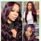 KLAIYI Black Cherry Loose Body Wave Pre Eeverything 13x4 Lace Frontal Wigs Human Hair Bye Bye Knots Glueless Ready to Wear and Go Wig with Face Framing Bangs Drawstring Pre Plucked Burgundy Wig 26Inch