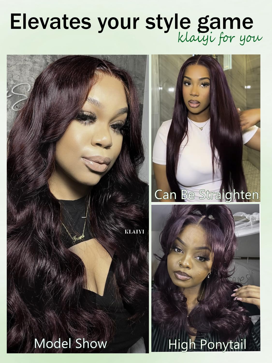 KLAIYI Black Cherry Loose Body Wave Pre Eeverything 13x4 Lace Frontal Wigs Human Hair Bye Bye Knots Glueless Ready to Wear and Go Wig with Face Framing Bangs Drawstring Pre Plucked Burgundy Wig 26Inch