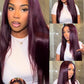 KLAIYI Black Cherry Layered Straight 13x4 Precut Lace Front Wigs Human Hair Bye Bye Knots Glueless Ready to Wear and Go Wig Drawstring Pre Plucked Bleached Dark Burgundy Wine Red Pre Everything 26Inch