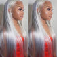 ANDRIA Lace Front Wigs Glueless Synthetic Long Silk Straight Natural Heat Resistant Fiber Hair Grey Wig With Baby Hair For Black Women 24 Inches