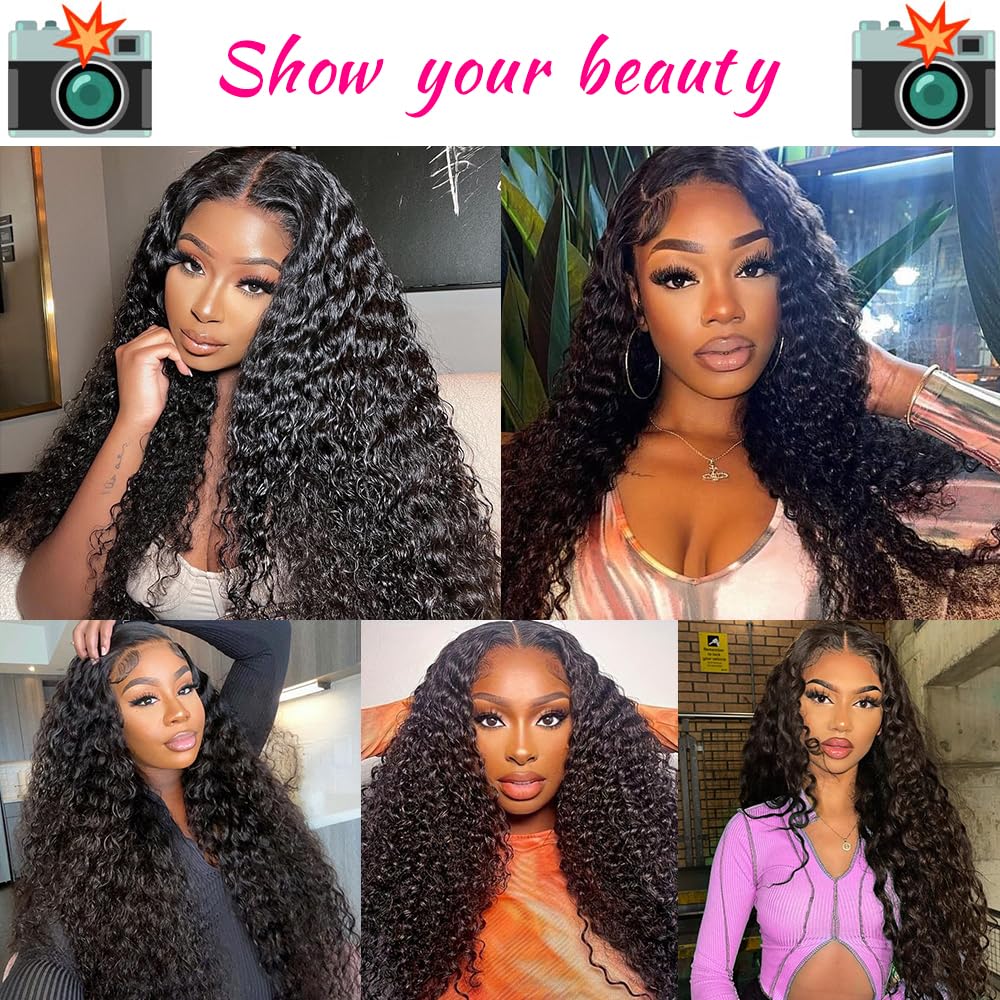 YIJUNDEMA 30 Inch Deep Wave Lace Front Wigs Human Hair 200 Density 13x6 HD Transparent Water Wave Lace Front Wigs Human Hair Pre Plucked Deep Wave Wig Glueless Curly Wig for Women
