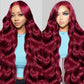 Dewyigs 99J Burgundy Lace Front Wigs Human Hair 26 Inch Red Burgundy Wig Human Hair 13x4 HD Body Wave Lace Front Wigs Human Hair 180% Density Pre Plucked Frontal Human Hair Wigs for Women