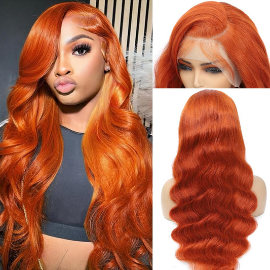 Ginger Lace Front Wig Human Hair Pre-Plucked 200% Density Body Wave HD Lace Frontal Wig 88J Colored Ginger Human Hair 13x4 Lace Front Wig Glueless 24 Inch
