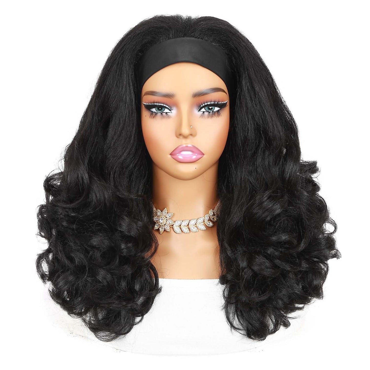 Quantum Love Yaki Curly Headband Wigs for Black Women - Kinky Straight Black Headband Curly Ends Synthetic Wear and Go Glueless Half Wig with Headbands Attached