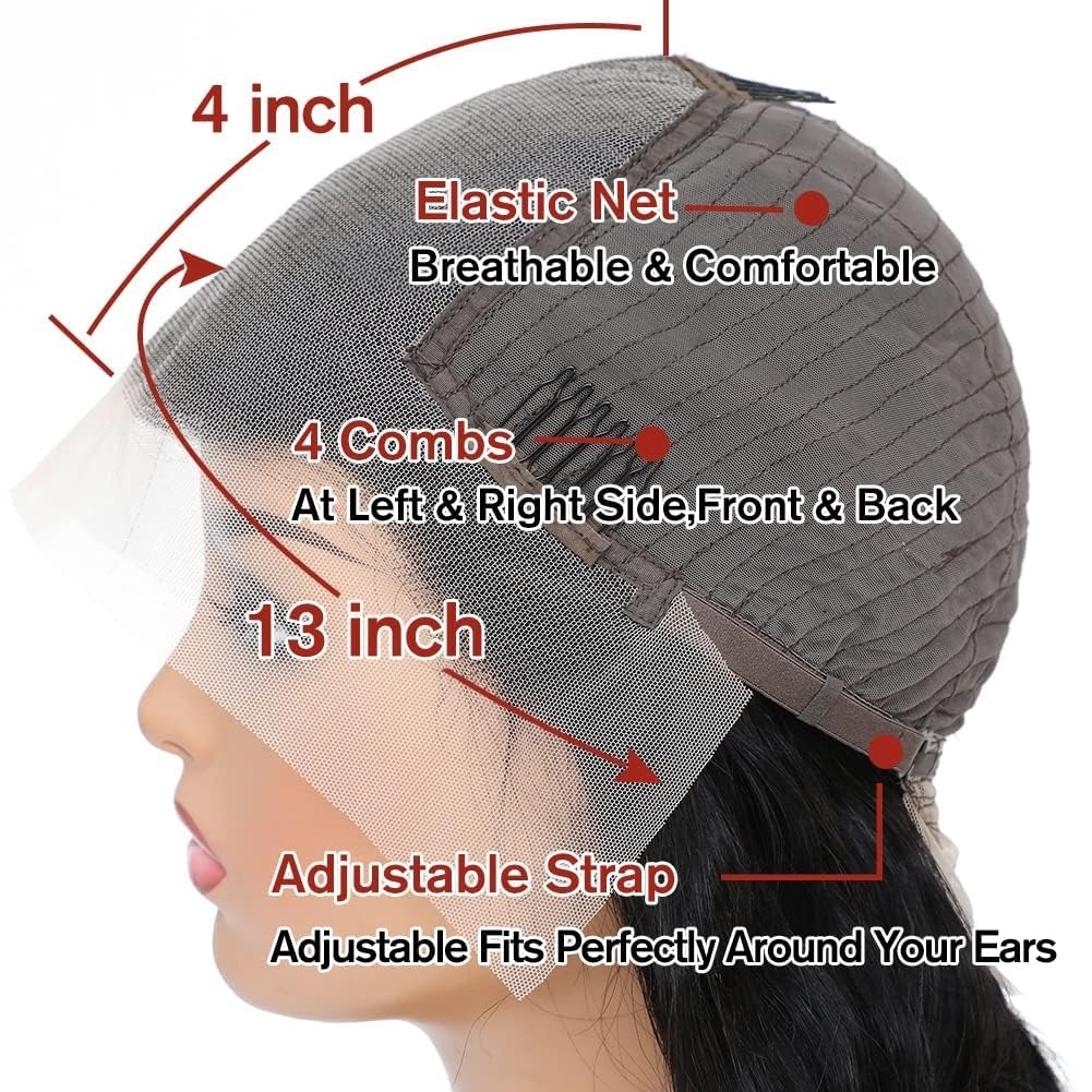 18 Inch 13x4 Body Wave Lace Front Wigs Human Hair 200 Density HD Lace Front Wigs Human Hair Pre Plucked Brazilian Virgin Wigs Human Hair for Women Glueless Lace Frontal Wig Natural Black Body Wave Wig