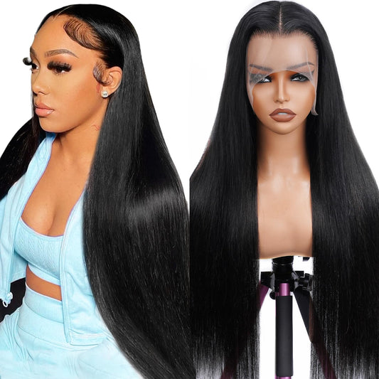 CabeDuck 34 Inch Straight Wigs Human Hair 13x4 HD Transparent Lace Front Wigs for Women Straight Lace Frontal Wigs Pre Plucked Natural Color