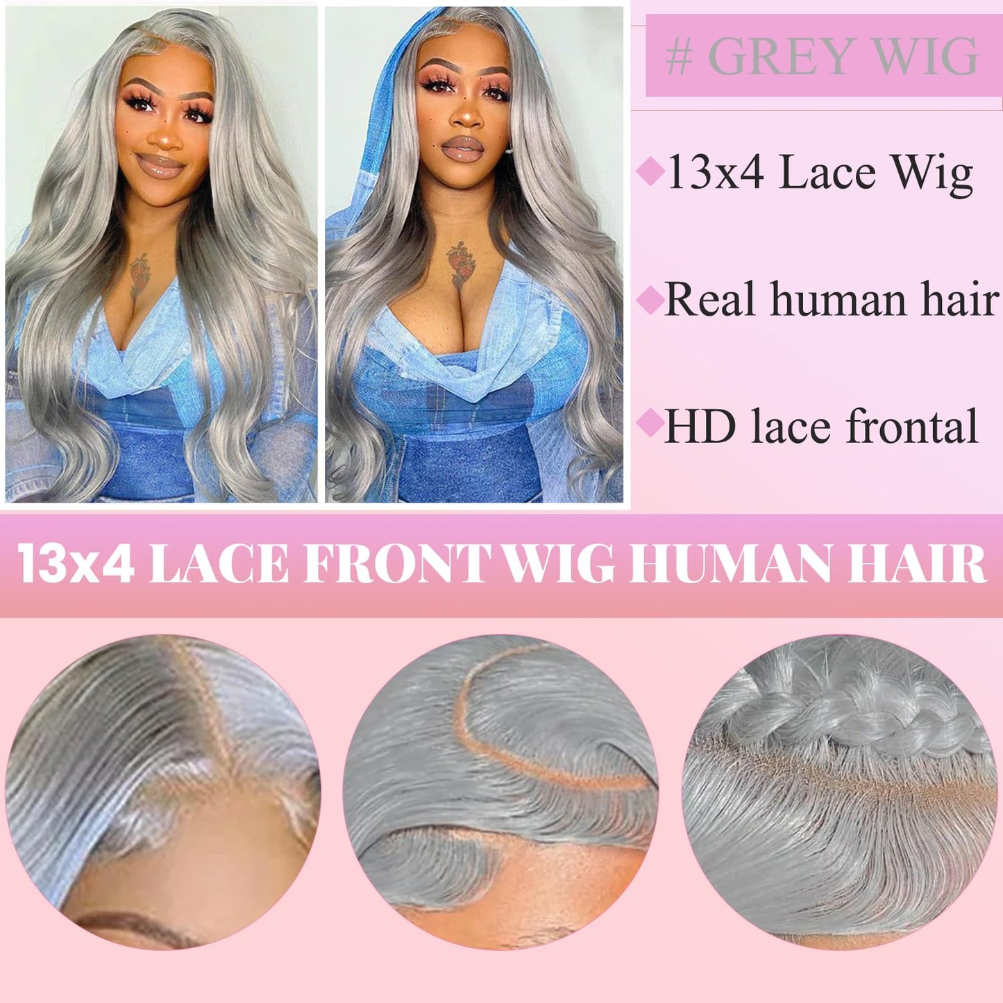 Valiilo Grey Lace Front Wig 13x6 Silver Grey Wig Human Hair Pre Plucked Straight Lace Front Wigs Human Hair 22 Inch Glueless HD Lace Frontal Wigs Colored