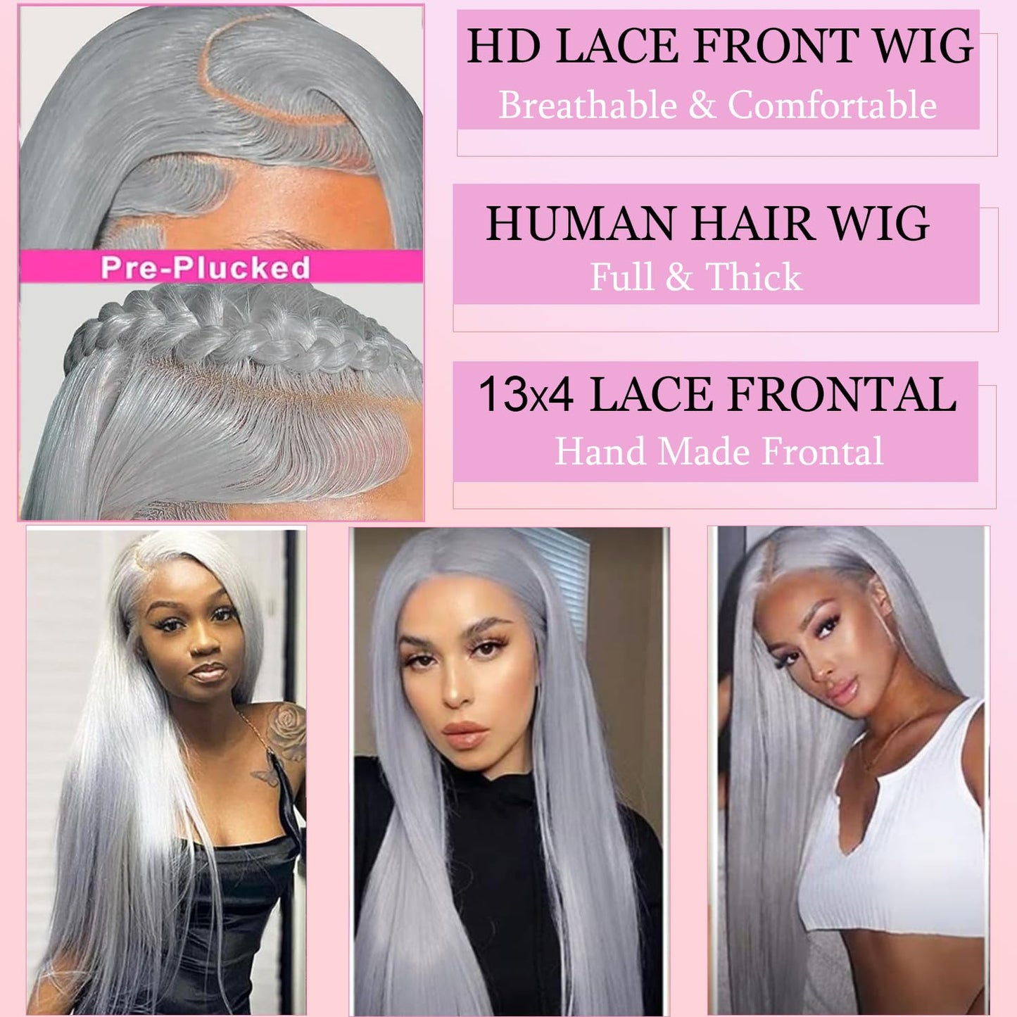 Valiilo Grey Lace Front Wig 13x6 Silver Grey Wig Human Hair Pre Plucked Straight Lace Front Wigs Human Hair 22 Inch Glueless HD Lace Frontal Wigs Colored