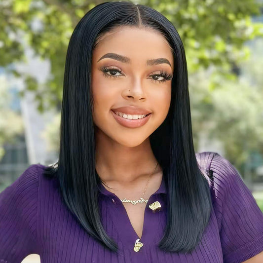 Hihmarm 13X6 Bob Wig Human Hair Hd Lace Front Wigs Human Hair For Black Women Frontal Wigs Pre Plucked Straight Glueless Wig 180% Density Natural Color 16 Inch