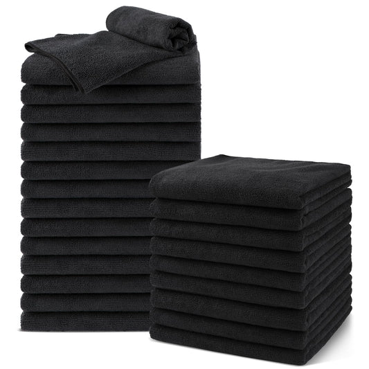 UNIMADE Salon Towels 24 Pack, Microfiber Barber Towel Bulk, (16x29 inches) Fast Drying Hair Towels Super Soft Black Hand Towels for Gym, Salon, Bath, Spa Use and Home Hair Care(Not Bleach Proof)