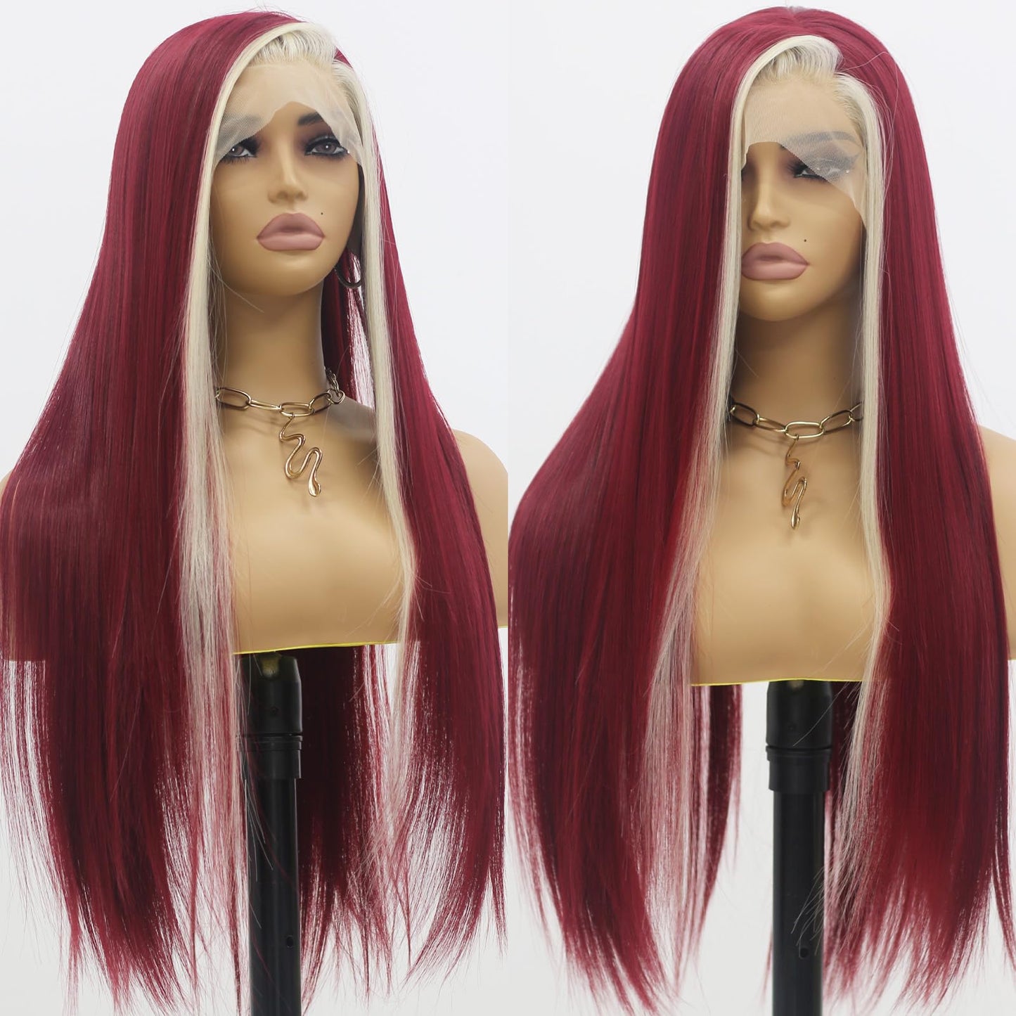 ANDRIA 13X4 HD Lace Front Wigs Straight Hair Glueless Lace Wigs 200% Density Blonde and Red Long Straight Natural Wig Pre Plucked Lace Frontal Wigs With Baby Hair For Black Women 26 Inches