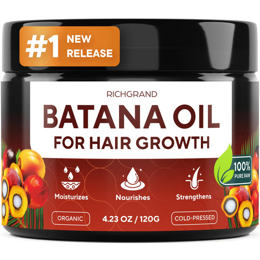Batana Oil for Hair Growth - 100% Raw & Organic Dr Sebi Batana Oil - Cold-Pressed & Pure Unrefined Batana Hair Mask for Women & Men - Enhances Hair Thickness, Prevents Loss, Repairs Split Ends