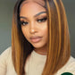 KLAIYI Bye Bye Knots Glueless Wig Ombre Brown with Blonde Bob Straight Precut 7x5Lace Front Human Hair Wig with Dark Roots Pre Plucked Bleached Blunt Cut Balayage Highlight Ready to Wear and Go 14Inch
