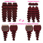 Loose Deep Wave Burgundy Bundles Human Hair with Hd Lace Closure 20 22 24+20inch, 10A Raw Brazilian Human Hair Weave Bundles Wine Red Color
