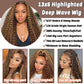 Honey Blonde 13x6 Deep Wave Lace Front Wigs Human Hair 22 inch 4/27 Highlight Ombre Deep Wave HD Transparent Lace Front Wigs Pre Plucked 200% Density Wet And Wavy Curly Lace Frontal Wig for Women