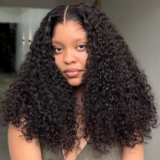Hihmarm Curly Human Hair Wig 13x6 HD Transparent Lace Kinky Curly Front Wigs Human Hair Pre Plucked 180 Density Wear And Go Glueless Wig Straight Wigs for Black Women Natural Black 18 Inch