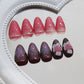 24Pcs Red Purple Almond Press on Nails Spring Summer Flower Fake Nails Glossy Full Cover Nails Press ons 3D Flower Nail Art Reusable False Nails Artificial Medium Stick on Nails for Women Girls