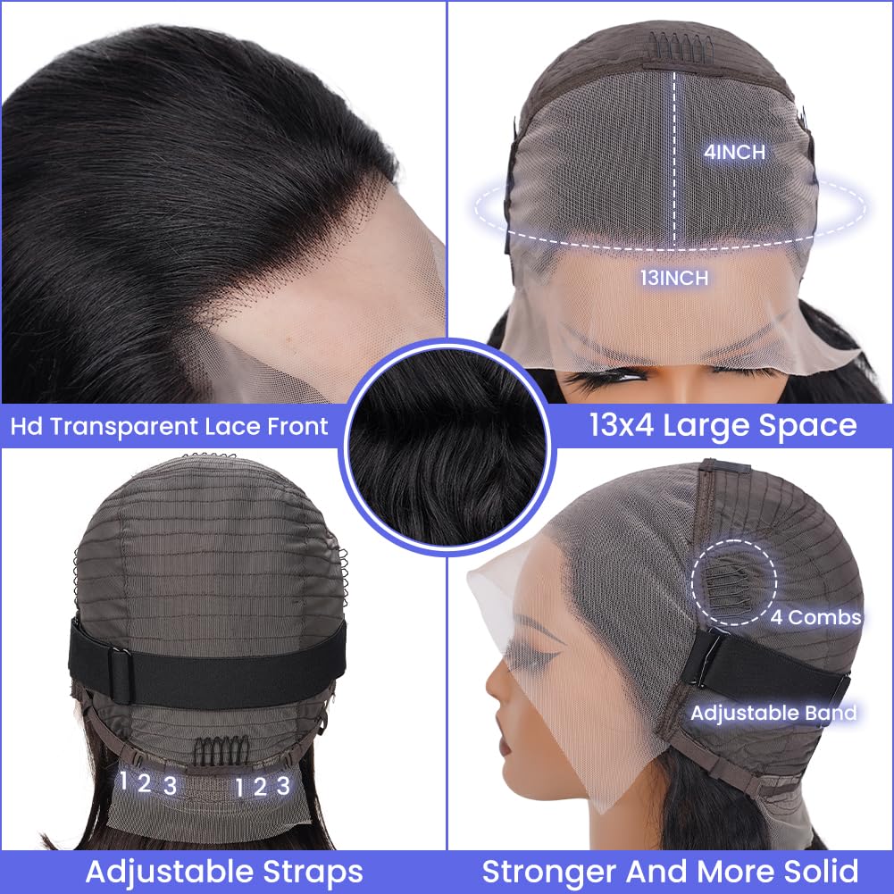 FASCARA Wig Human Hair 13x4 Lace Frontal Body Wave HD Transparent Lace Front Wigs Human Hair 180% Density Pre Plucked with baby hair Glueless Short Wigs for Women Natural Color 12 Inch