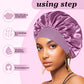 4PCS Silk Satin Bonnets for Black Women & Men - Elastic Wide Band Hair Wrap Cap for Curly Hair - Shower Cap for Sleeping (Black, Blue, Purple, Green)