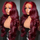 SISIFIRE Burgundy Body Wave Lace Front Wigs for Women 13 * 4 Inch Heat Resistant Fiber Long Loose Curly Lace Wig with Baby Hair Wine Red Synthetic Glueless Lace Front Wig for Daily Party Use 26 Inch