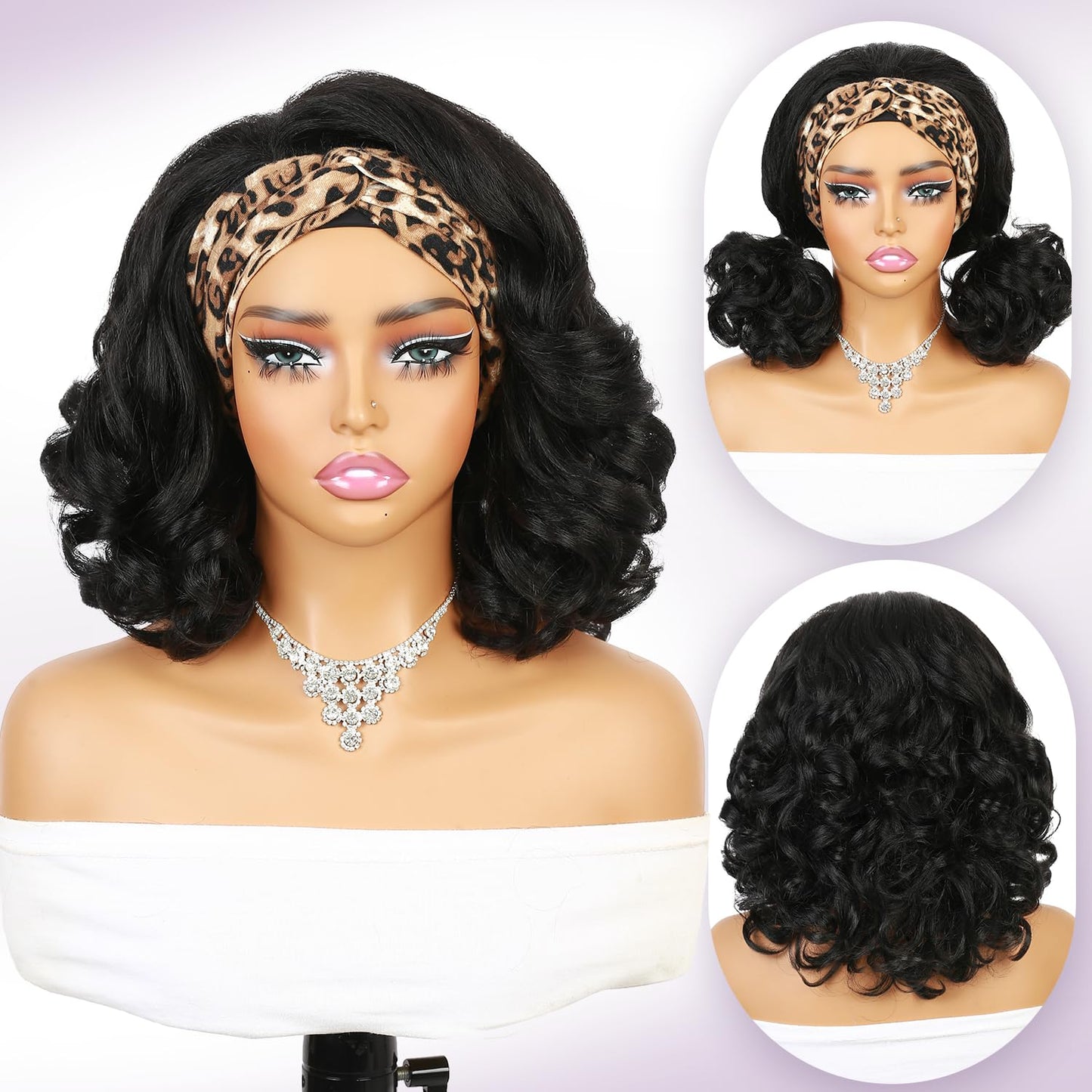 Quantum Love Yaki Curly Headband Wigs for Black Women Kinky Straight Black Headband Curly Ends Synthetic Wear and Go Glueless half Wig with Headbands Attached