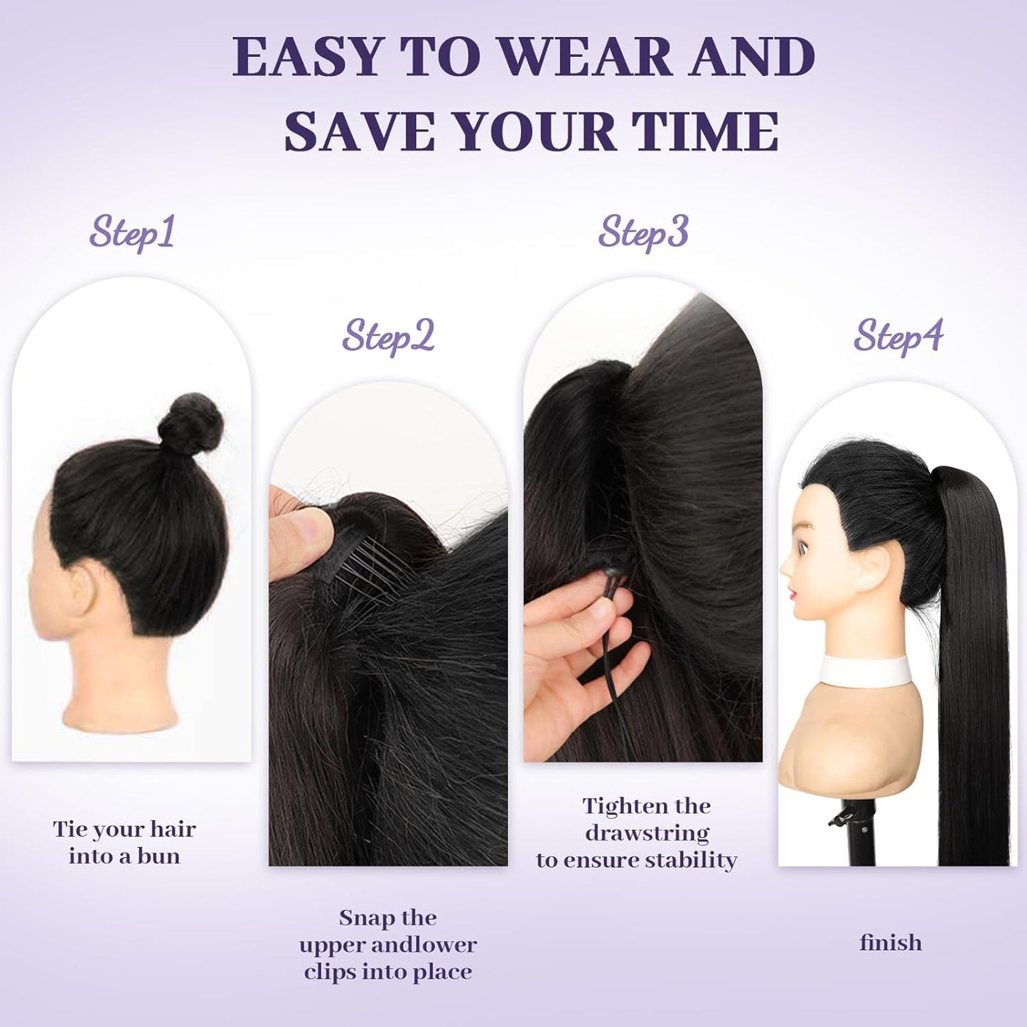 ORSUNCER Drawstring Ponytail Extension, Long Straight Pony Tails Hair Extensions Natural Soft Clip in Ponytail for Women Synthetic Hairpieces Blonde Highlight