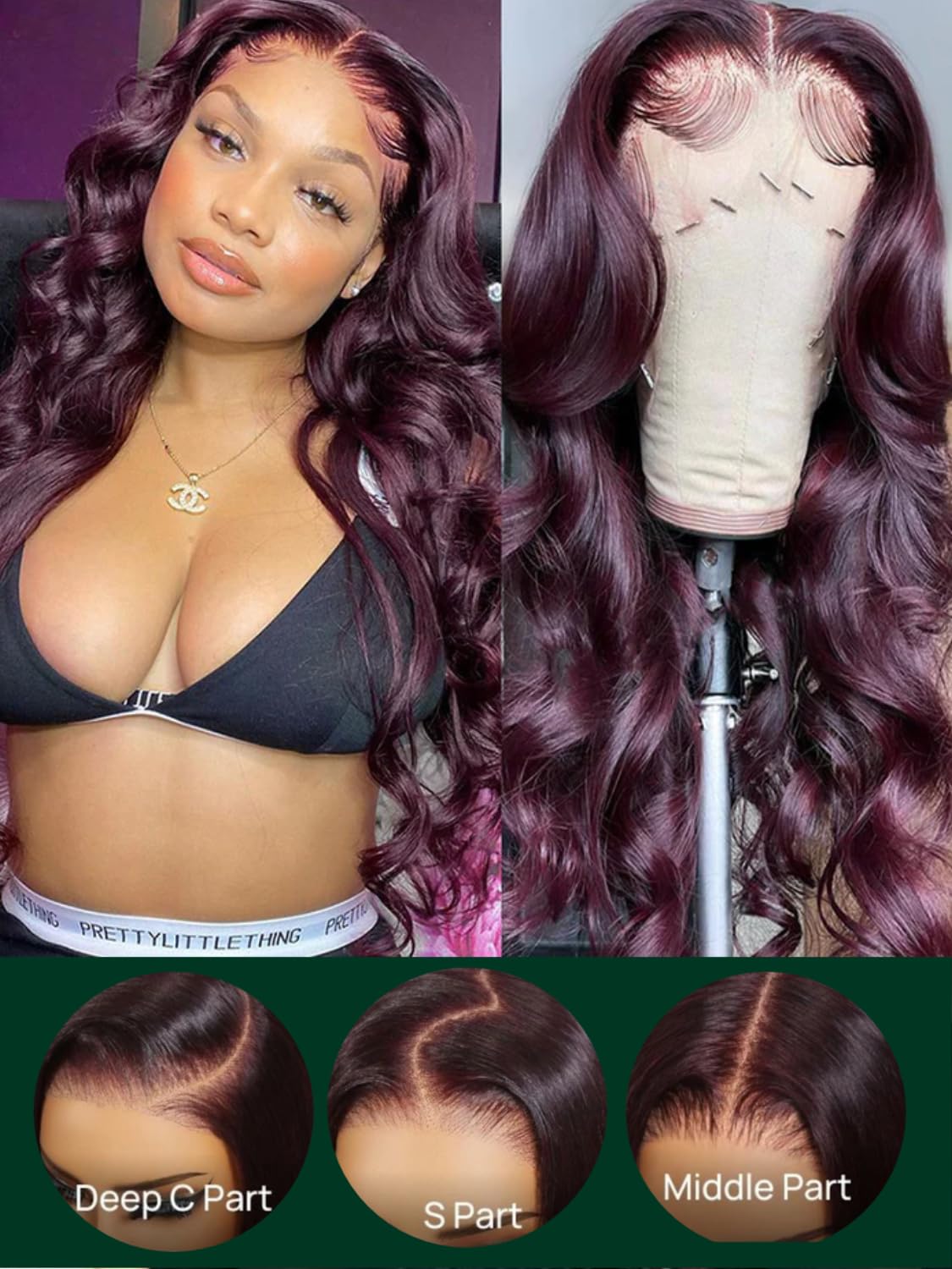 KLAIYI Black Cherry Loose Body Wave Pre Eeverything 13x4 Lace Frontal Wigs Human Hair Bye Bye Knots Glueless Ready to Wear and Go Wig with Face Framing Bangs Drawstring Pre Plucked Burgundy Wig 26Inch