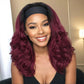 Quantum Love Yaki Curly Headband Wigs for Black Women Kinky Straight Ombre Red Headband Curly Ends Synthetic Wear and Go Glueless half Wig with Headbands Attached