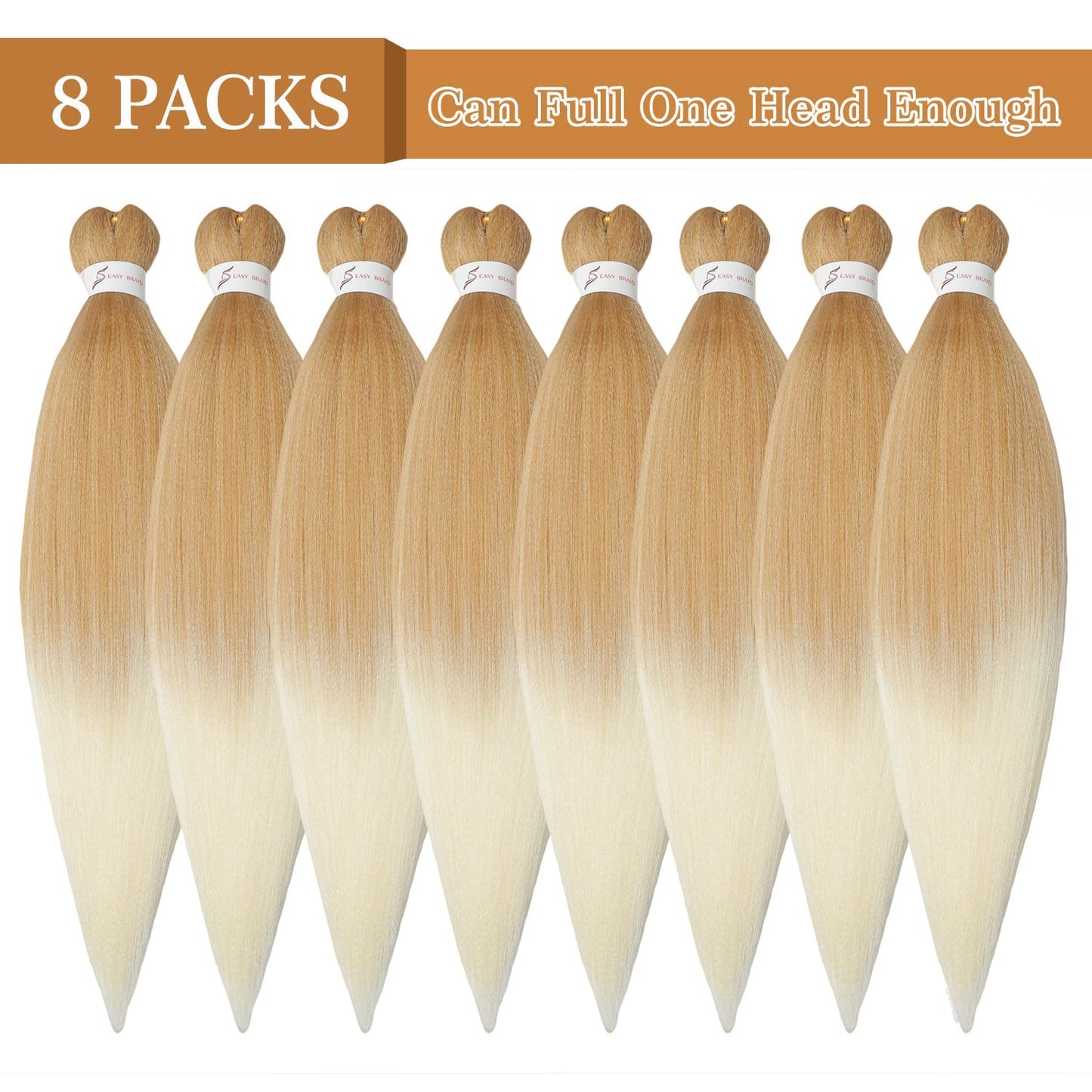 8 Packs Pre Stretched Braiding Hair, 20 Inch Braiding Hair Pre Stretched Yaki Texture, Hot Water Setting, Easy To Install Professional Synthetic Ombre Braiding Hair(20in,#27/613)