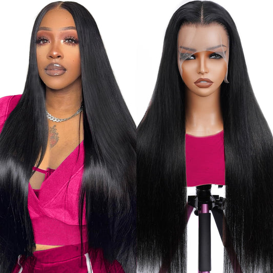 CabeDuck 24 Inch Inch Straight Wigs Human Hair Pre Plucked Straight Lace Front Wigs Human Hair 13x4 HD Lace Frontal Wig for Women Natural Color