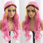 SISIFIRE Pink Yellow Highlight Dark Red Long Curly Wavy Wigs for Women Middle Part Synthetic Heat Resistant Fiber Small Lace Wig for Halloween Cosplay Christmas Wigs