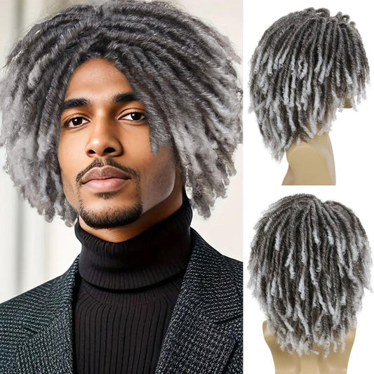 GNIMEGIL Fake Dreads Wigs with Bangs Ombre Grey Color Rocker Rasta Hair Male Dreadlocks Wig Medium Length Colly Braided Wigs for Men Guys Faux Loc Wig Gradient Gray