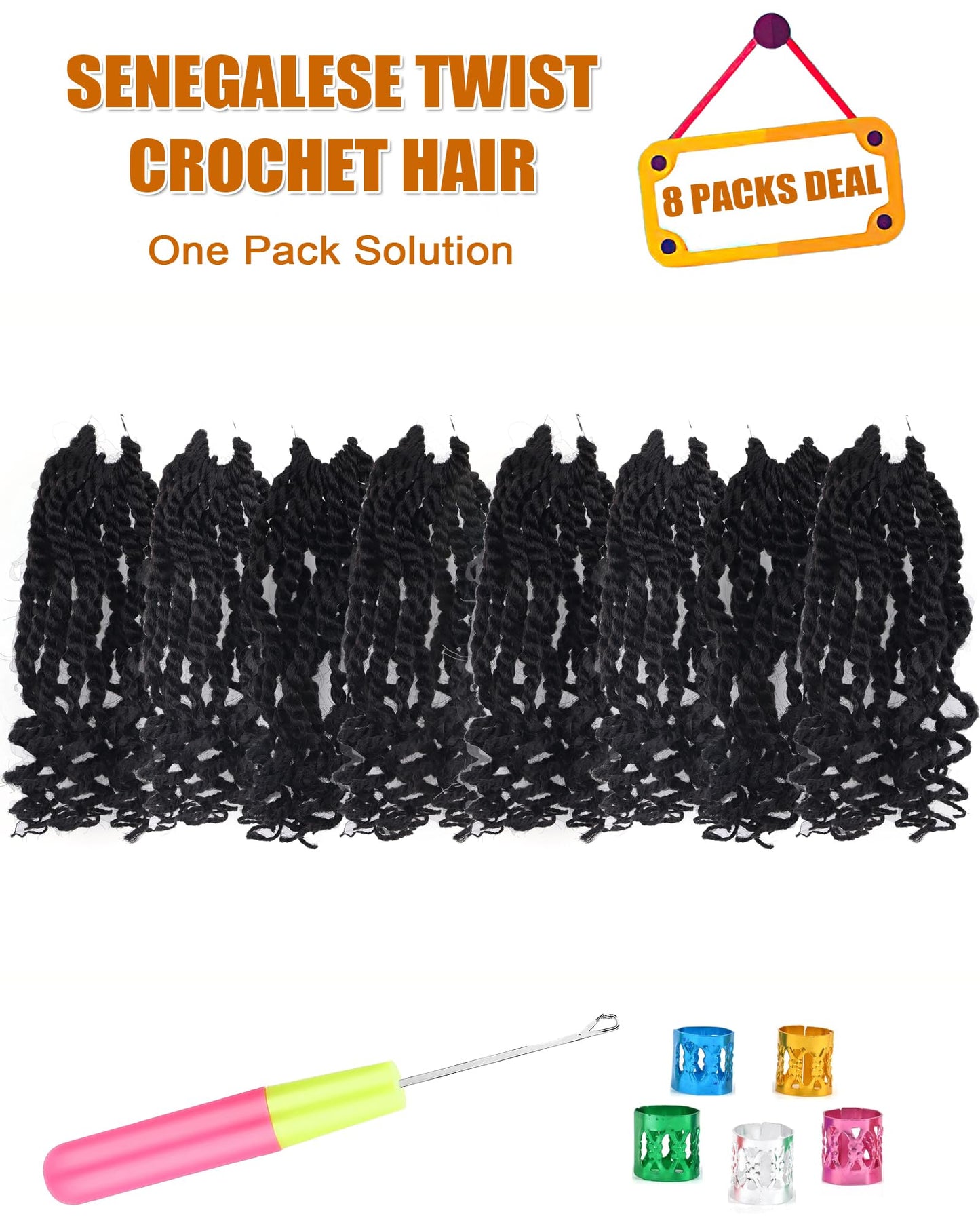 6 Inch Wavy Senegalese Twist Crochet Hair Color 2 Short Crochet Braids for Black Women 8 Packs Pre Looped Bob Kinky Twist Crochet Hair with Curly Ends for Kids (6 Inch,2)