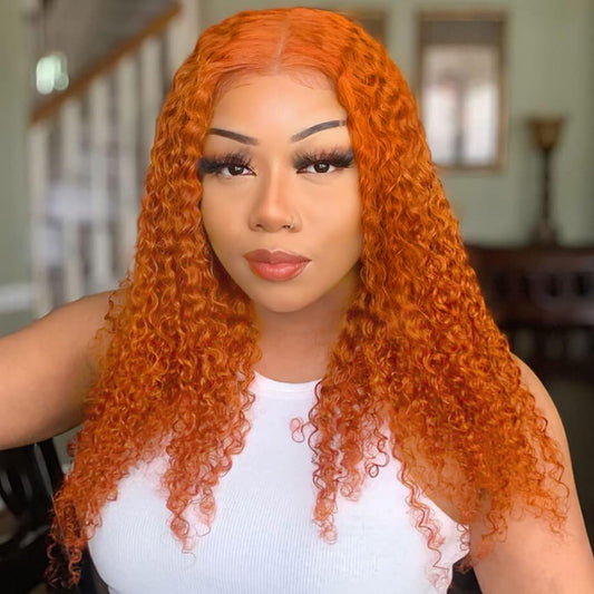Hihmarm Ginger Bob Wig Human Hair Glueless 13x6 HD Deep Wave Lace Front Wigs Human Hair Pre Plucked Wet And Wave Wig 180 Density Orange Curly Lace Frontal Wigs For Black Women 18 Inch