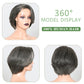 HANASCC 8" Glueless Straight Bob Salt and Pepper Wigs Human Hair Pre Plucked Gray Human Hair Wigs Short Pixie Cut Bob Wig Pre Cut 5x5 Closure HD Transparent Grey Lace Front Wigs for Women