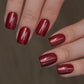 Curvlife Press on Nails Acrylic Fake Nails with Short Square burgundy Design Full Cover False Nails Reusable Nail Kit with Nail Glue Adhesive Tabs Glue on Nails