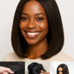 Nadula Balayage Ombre Brown Yaki Straight Bob Drawstring Wig Human Hair Pre Plucked,Pre Cut Glueless 7x5 HD Bye Bye Knots Ready to Wear Short Yaki Bob Wig with Chestnut Brown Highlight 14inch
