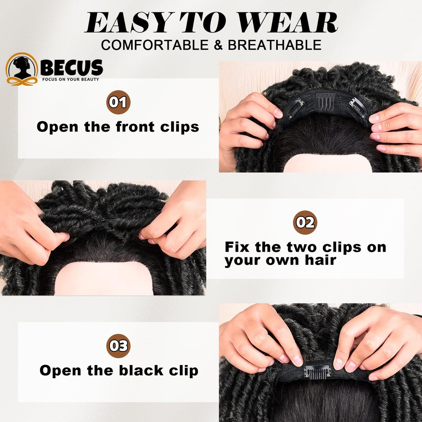 BECUS Topper Dreadlock Hairpiece for Black Men, Short Afro Fake Dreads Braids Clip In Toupee with Clips, Hairpieces for Thinning Hair, Daily Wear Halloween Cosplay Costume Party(Black-Toupee)