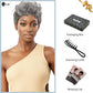 DOcute Gray Wig for Black People Pixie Cut Wig with Bangs Short Pixie, Curly Wig for Black Women, Fluffy Pixie Curly Wig for Women Natural Wavy Short Gray Pixie Cut (Grey)