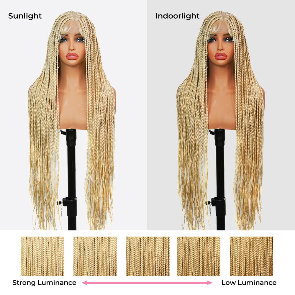 SUPERNOVA Blonde Full Lace Boho Braided Wig 613# Colored Synthetic Hair Box Braids Wig With Baby Hair Special Top Design Transparent Lace Long Highlight Knotless Braided Wigs For Black Women 36 Inch