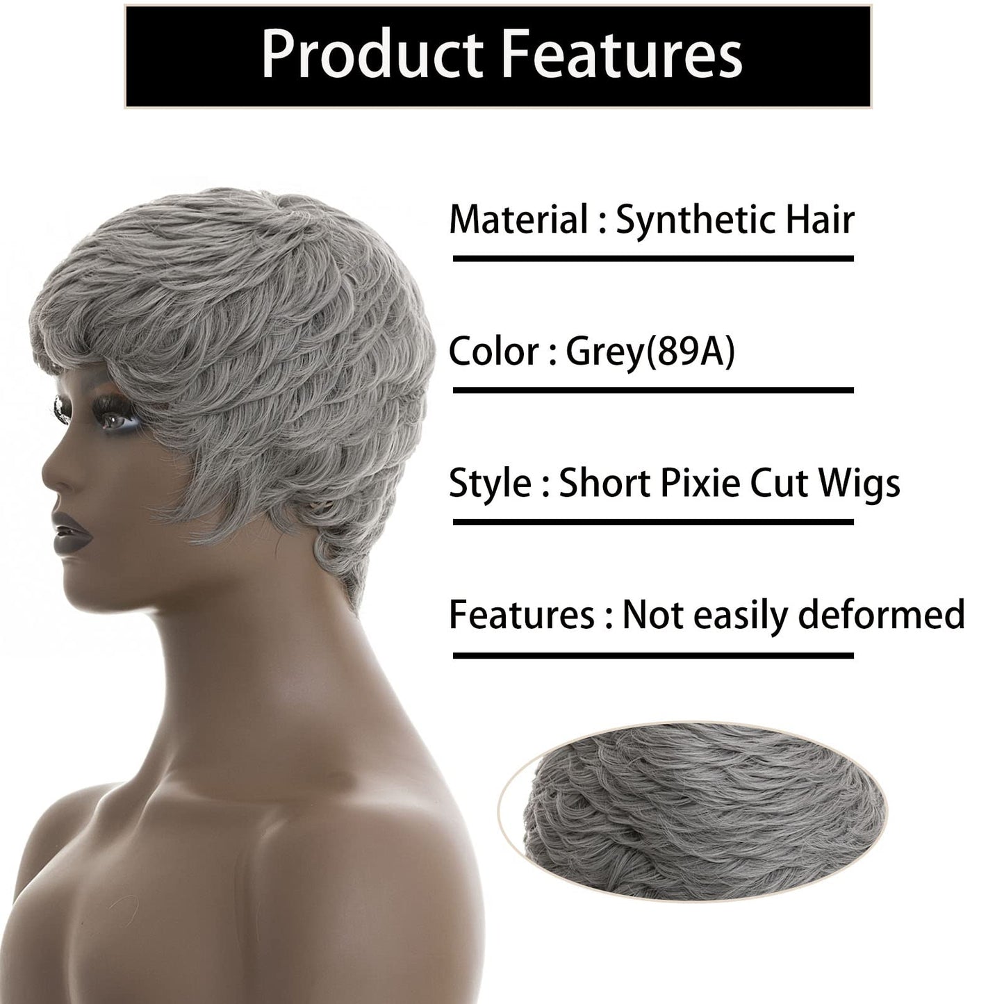 BingSing Short Grey Wigs for Back Women Pixie Cut Wigs Short Wigs for Black Women Short Grey Pixie Curly Hair Wig